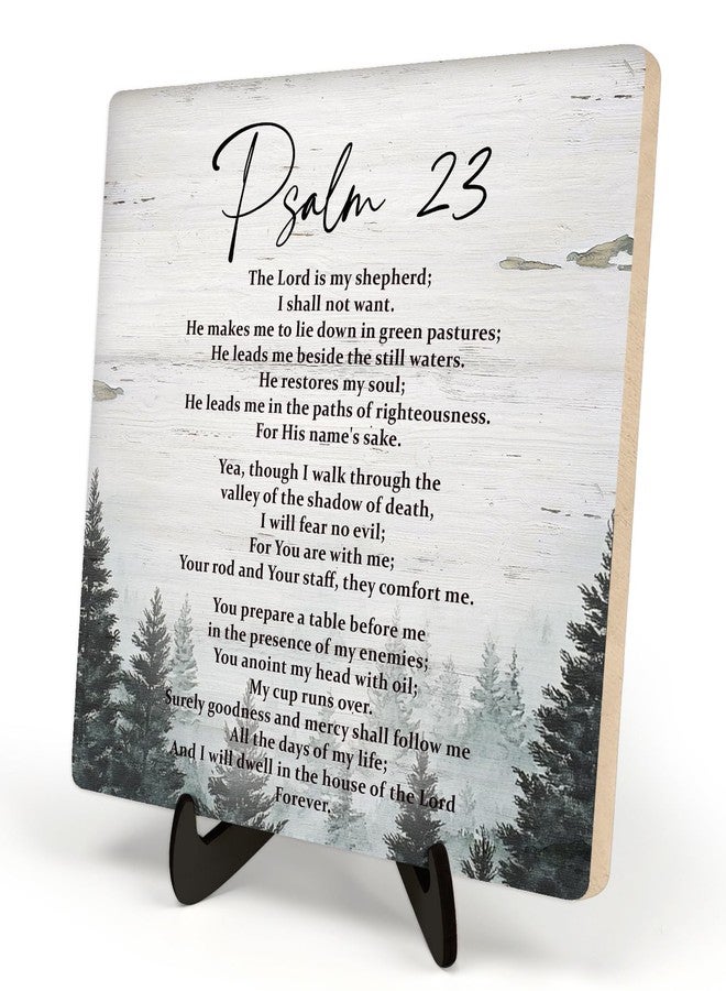 DMADNF Bible Verse Sign,Christian Sign, Table Art Signs, Rustic Wooden Sign Desk Decor for Office, Positive Home Decor Motivational Scripture Gift 5.9x5.9inch(PSALM 23) - Image 1
